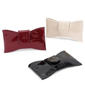 Vegan Patent Leather Bow Clutch Bag - Burgundy, Black, and Ivory